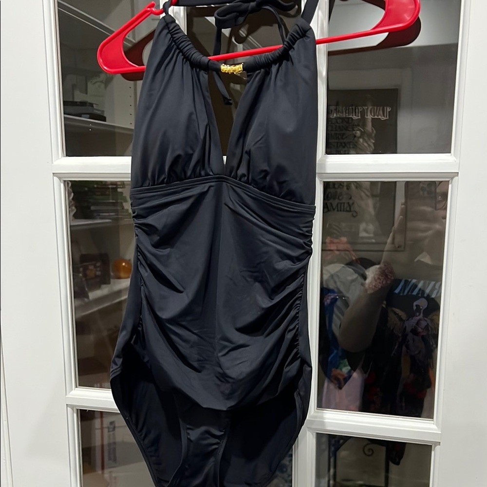 Ralph Lauren Black One Piece Swimsuit with Plunging V-Neck